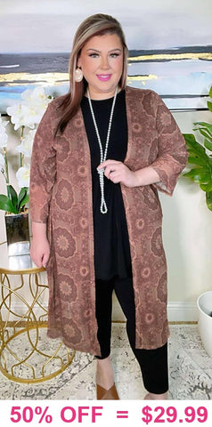 Brown Sheer Boho printed duster