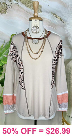 Tan & Leopard Light weight long sleeve top