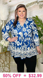 Blue & Cream Design Baby Doll Top