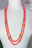 Orange & leopard crystal 70" layering necklace