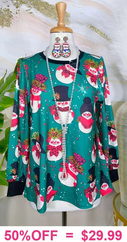 Snowman Teal Long sleeve top