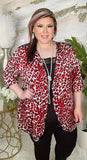 Red Leopard drape front cardigan
