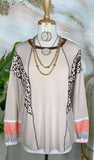 Tan & Leopard Light weight long sleeve top
