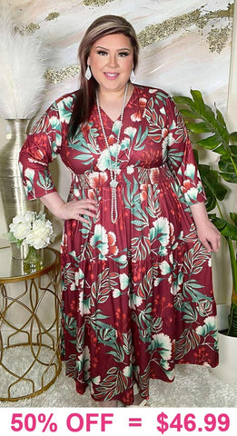 Maroon Floral Printed Dress