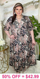 Black, Grey, Rust, Cream Printed Dress