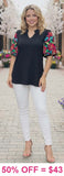 3X Colorful embroidery sleeve Black blouse