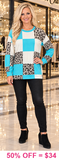 Turquoise, Leopard, Checkered long sleeve top