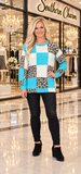 Turquoise, Leopard, Checkered long sleeve top