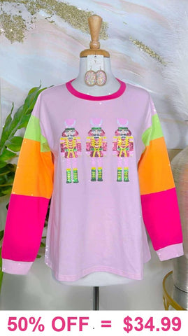 Nutcracker sequin patch Pink top neon stripe sleeves