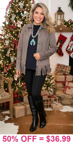 Suede like fringe jacket with Turquoise buttons
