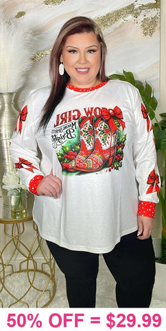 Christmas Cowgirl boots, red bow sleeves