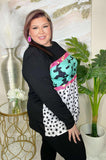 Turquoise, Pink, Star print Color Block long sleeve top