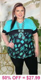 Turquoise concho color block top