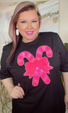 Pink Candy Cane sequin patch black top