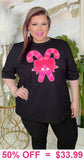 Pink Candy Cane sequin patch black top
