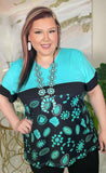 Turquoise concho color block top