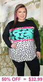 Turquoise, Pink, Star print Color Block long sleeve top