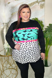 Turquoise, Pink, Star print Color Block long sleeve top