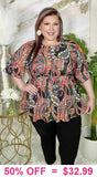 Paisley lace up top with gathered waist