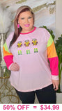 *Nutcracker sequin patch Pink top neon stripe sleeves