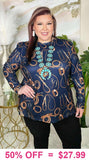 Navy long sleeve with Western rope designs