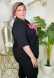 Pink Candy Cane sequin patch black top