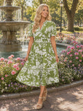 Green and white floral dress