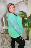 Mint SANTA Top with sequin sleeves