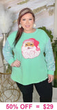 M, L, 2X: Mint SANTA Top with sequin sleeves