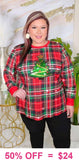 2X,3X : Sequin Christmas Tree Plaid Long sleeve top