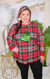 *Sequin Christmas Tree Plaid Long sleeve top