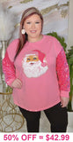 Pink SANTA fuzzy patch sweater sequin sleeves