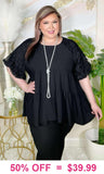 Black layered baby doll top lace puff sleeve