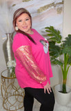 Fabulous HOLIDAY Pink Santa Top with  leopard sleeves