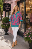 Teal & Pink Floral Collar Top