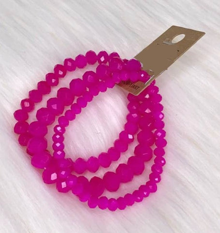 * Fuchsia Crystal Stretch Bracelets - 3 piece set*