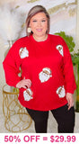 Golden Santa on Red long sleeve