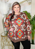 Brown Tribal print long sleeve top