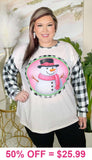 XL, 2X : SNOWMAN Plaid long sleeve top