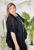 Black layered baby doll top lace puff sleeve