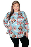 Baby Blue Western print long sleeve top