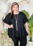 Black layered baby doll top lace puff sleeve