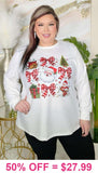 XL, 2X, 3X Christmas bows & Santa white long sleeve top