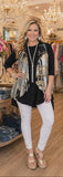 REG. Silky Black and White Stripe VEST with Gold Scroll
