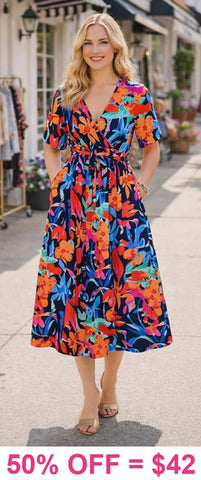 Black, Blue, Orange Floral Dress