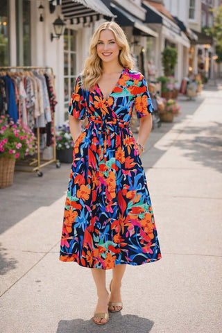 Black, Blue, Orange Floral Dress – Shop Southern Charm