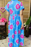 3X Blue Maxi Dress with pink flowers