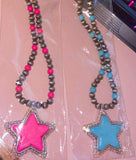 Star pendant long beaded necklace