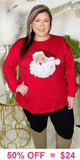 2X,3X : Santa Patch Red long sleeve with green pom pom sleeves