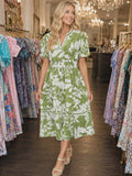 Green and white floral dress